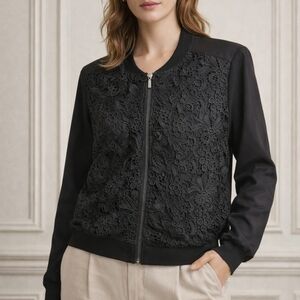 Black Lace Bomber Jacket - Women